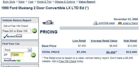 1990 7-up Convertible NADA pricing